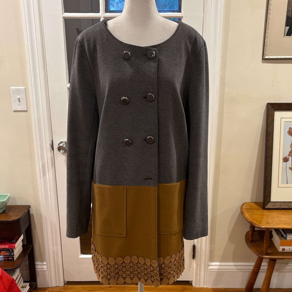 Darling Two-Tone Gray and Mustard Long Sleeve Coat. Size L